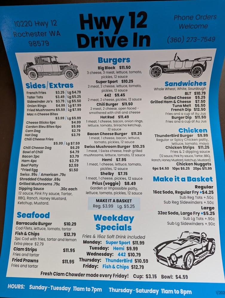 Highway 12 Drive-Inn Menu image 1