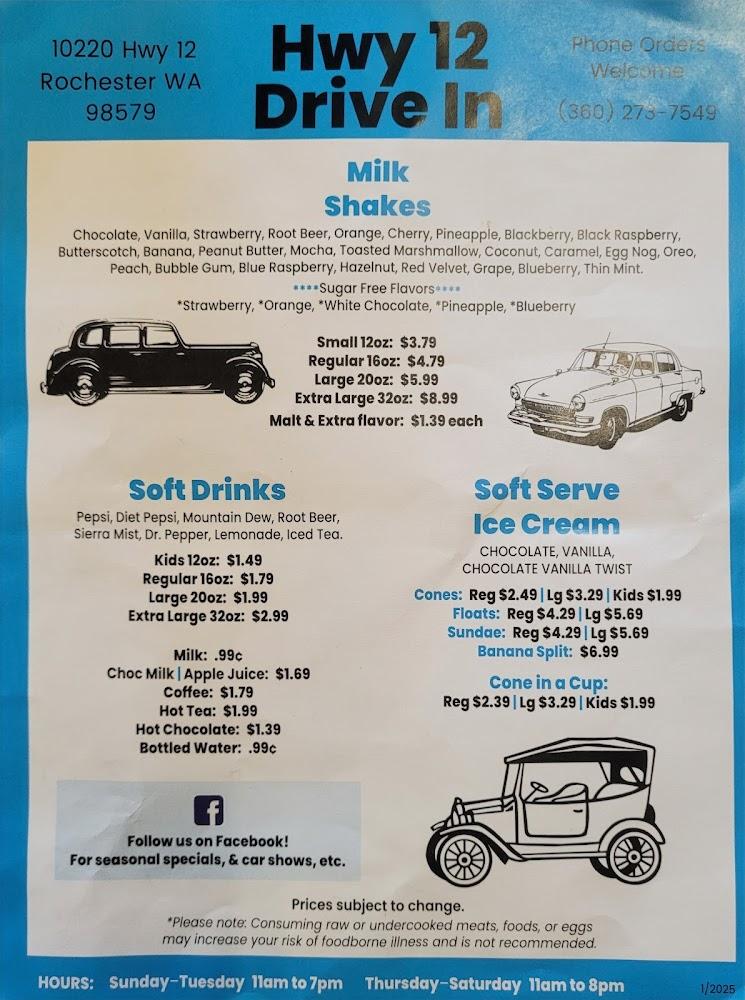 Highway 12 Drive-Inn Menu image 3